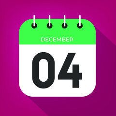 December day 4. Number four on a white paper with green color border on a red wine christmas background vector.