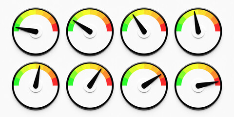 3d illustrating round control panel icon. High risk concept on measuring instruments. Efficiency scale