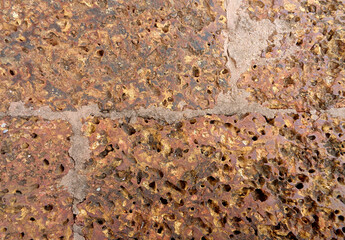 Weathered Laterite Stone Floor Surface of the Old Buddhist Temple in Thailand