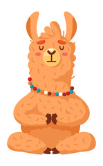 Yoga lama. Alpaca meditates. Cartoon cute animal © LadadikArt
