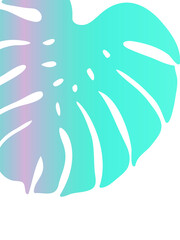 Monstera palm leaves illustration. Vector exotic tropical background. Abstract gradient retro nature wall art.