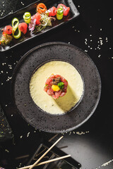 Perfect Sushi Japanese Asian Seafood Food Dish Menu Gourmet Restaurant Chef on Dark Background