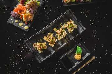 Perfect Sushi Japanese Asian Seafood Food Dish Menu Gourmet Restaurant Chef on Dark Background