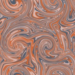 Seamless twirly swirly abstract liquid marble surface pattern design for print. High quality illustration. Trendy marbled fluid paint on water background. Funky expressive psychedelic swirl of paint.