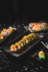 Perfect Sushi Japanese Asian Seafood Food Dish Menu Gourmet Restaurant Chef on Dark Background