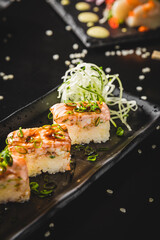 Perfect Sushi Japanese Asian Seafood Food Dish Menu Gourmet Restaurant Chef on Dark Background