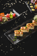 Perfect Sushi Japanese Asian Seafood Food Dish Menu Gourmet Restaurant Chef on Dark Background