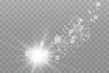 Glow effect. Vector illustration. Christmas dust flash. Snow is falling. Snowflakes.