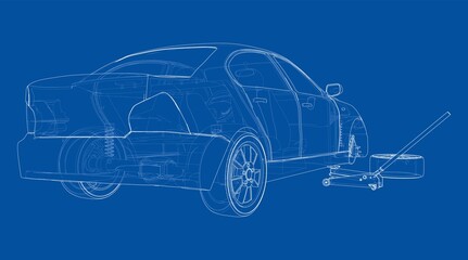 Fototapeta na wymiar Concept car with Floor Car Jack