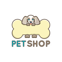Naklejka premium Dog with a bone. Vector Illustration. Pet shop logo. Unique cartoon design for blog, pet hotel, pet shop, veterinary clinic or other animals related website or product.