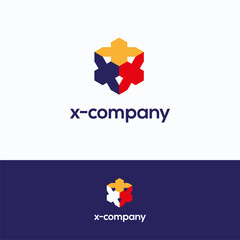 Obraz na płótnie Canvas X company logo. X letter 3d logo template. Hexagon cube logotype with letter x