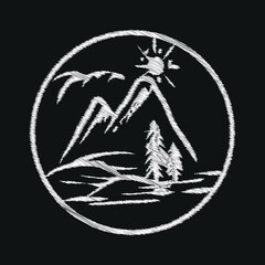 Nature mountain vector illustration. Hand drawing style.