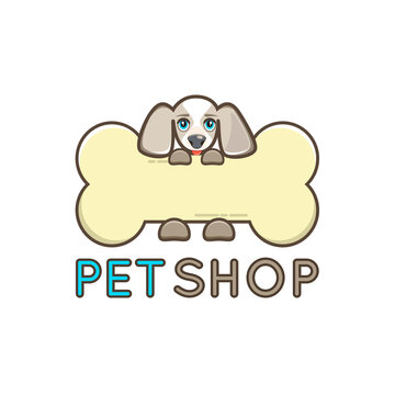 Dog with a bone. Vector Illustration. Pet shop logo. Unique cartoon design for blog, pet hotel, pet shop, veterinary clinic or other animals related website or product.