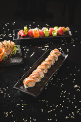 Perfect Sushi Japanese Asian Seafood Food Dish Menu Gourmet Restaurant Chef on Dark Background