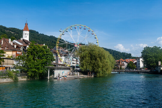 Aare River flowing through Thun, Canton of Bern, Switzerland