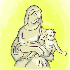 Birth of baby Jesus, image of the nativity scene, Christian religious holiday of Christmas.