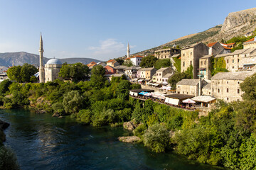 Fototapeta na wymiar Mostar, Bosnia and Herzegovina, Bridge and Old Town