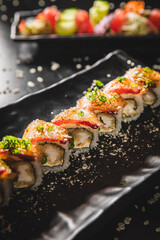 Perfect Sushi Japanese Asian Seafood Food Dish Menu Gourmet Restaurant Chef on Dark Background