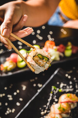 Perfect Sushi Japanese Asian Seafood Food Dish Menu Gourmet Restaurant Chef on Dark Background