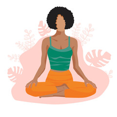 Young african american woman in lotus position