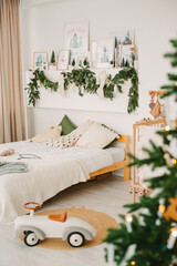 bright interior in Scandinavian style, decorations for Christmas.