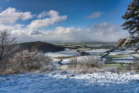 A light dusting of snow at Sutton Bank and over the Vale of York, North Yorkshire, Yorkshire