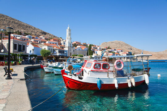 Fishing boats, Emborio Harbor, Halki (Chalki) Island, Dodecanese Group, Greek Islands