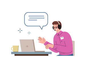 Telemarketing store call center assistant flat vector illustration isolated.