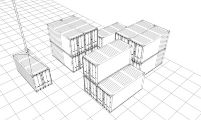 Cargo containers. Wire-frame style