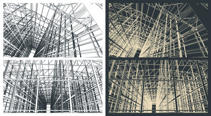Structures of a large industrial hangar sketches