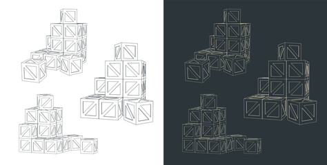 Fototapeta premium Wooden boxes sketches