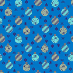 Christmas and new year seamless pattern with snowflakes and  christmas balls.