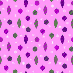 Christmas and new year seamless pattern with snowflakes and  christmas toys.