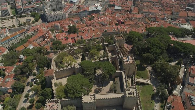 sunny day lisbon famous saint george castle aerial panorama 4k portugal