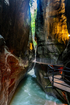 River Aare flowing through the Aare Gorge, Meiringen, Bernese Oberland, Switzerland