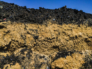 Background of geological section of soil with layers of coal and clay