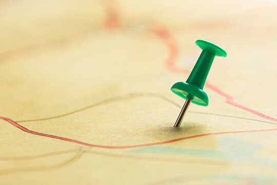 Location marking with pin on map. Travel and journey concept.