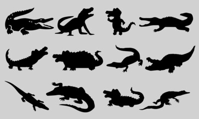 Alligators Silhouettes Bundle of 10 isolated vectors