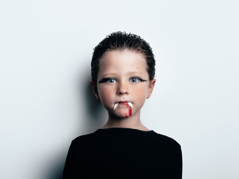 Boy in scary vampire costume