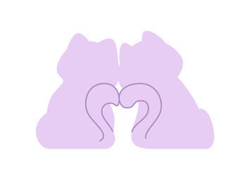 Cute couple love of cats tails are connected in the heart vector illustration
