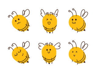 Collection doodle cute bees vector illustration
