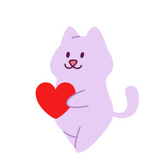 Cute funny cartoon cat hold heart vector illustration for valentine's day greeting card