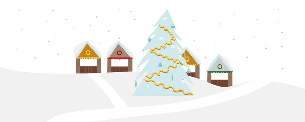 People rejoice in winter. Celebrating New Years and Christmas Eve against the backdrop of a winter landscape. People having fun and celebrating New Year 2022 and Christmas concept illustration.
