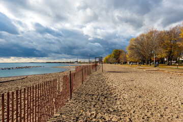 Clouds over the public beaches of Toronto's Beaches neighbourhood shot in November.