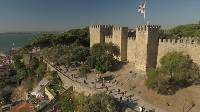 sunny day lisbon famous saint george castle aerial panorama 4k portugal