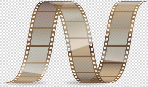 Cinema movie and photography 35 mm film strip template, vector flat element in vintage style. Cinema strip isolated icon with recorded film on tape, cinematography retro photo roll with frames