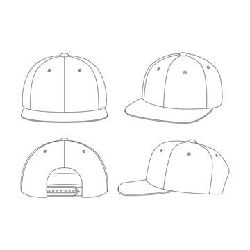 Template snapback hat vector illustration flat sketch design outline