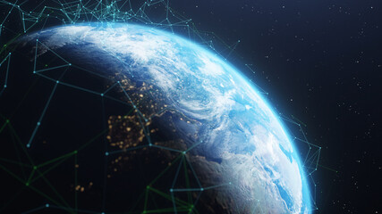 3D Render of modern network connections over Earth