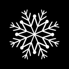 Snowflake icon. Christmas and winter theme. Simple flat white illustration on black background.