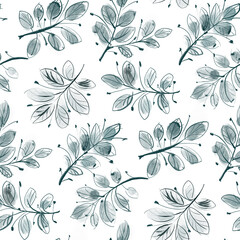 Seamless pattern with watercolor leaves